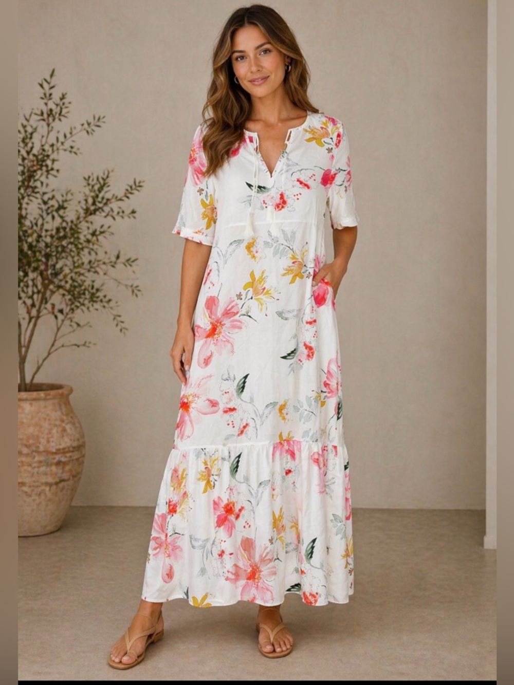 Noracora silky ruffle floral maxi dress